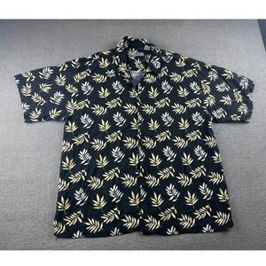 Foliage Casual Button-Down Shirt Men XXL Black Floral Linen Blend Tropical Aloha